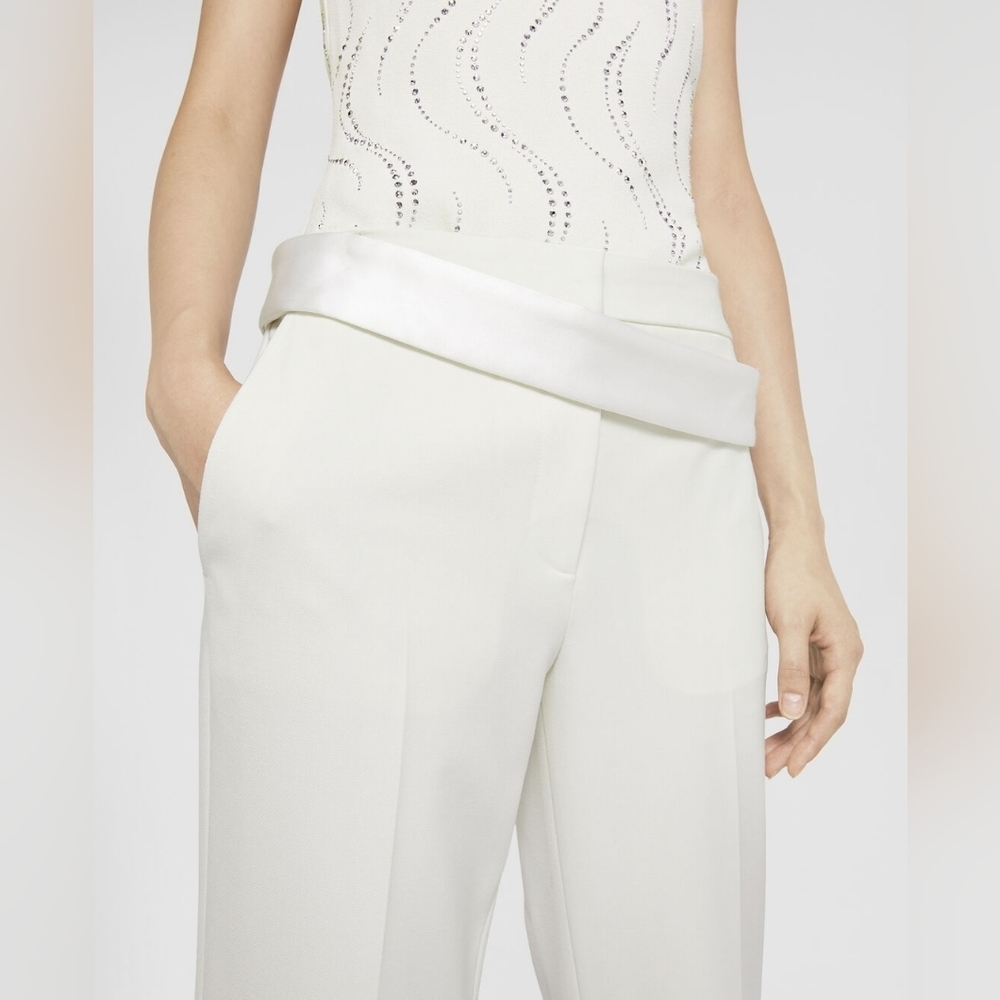 NWT $895 STELLA MCCARTNEY Twill Tailored Dinner Trousers Pants Cream IT38 Small